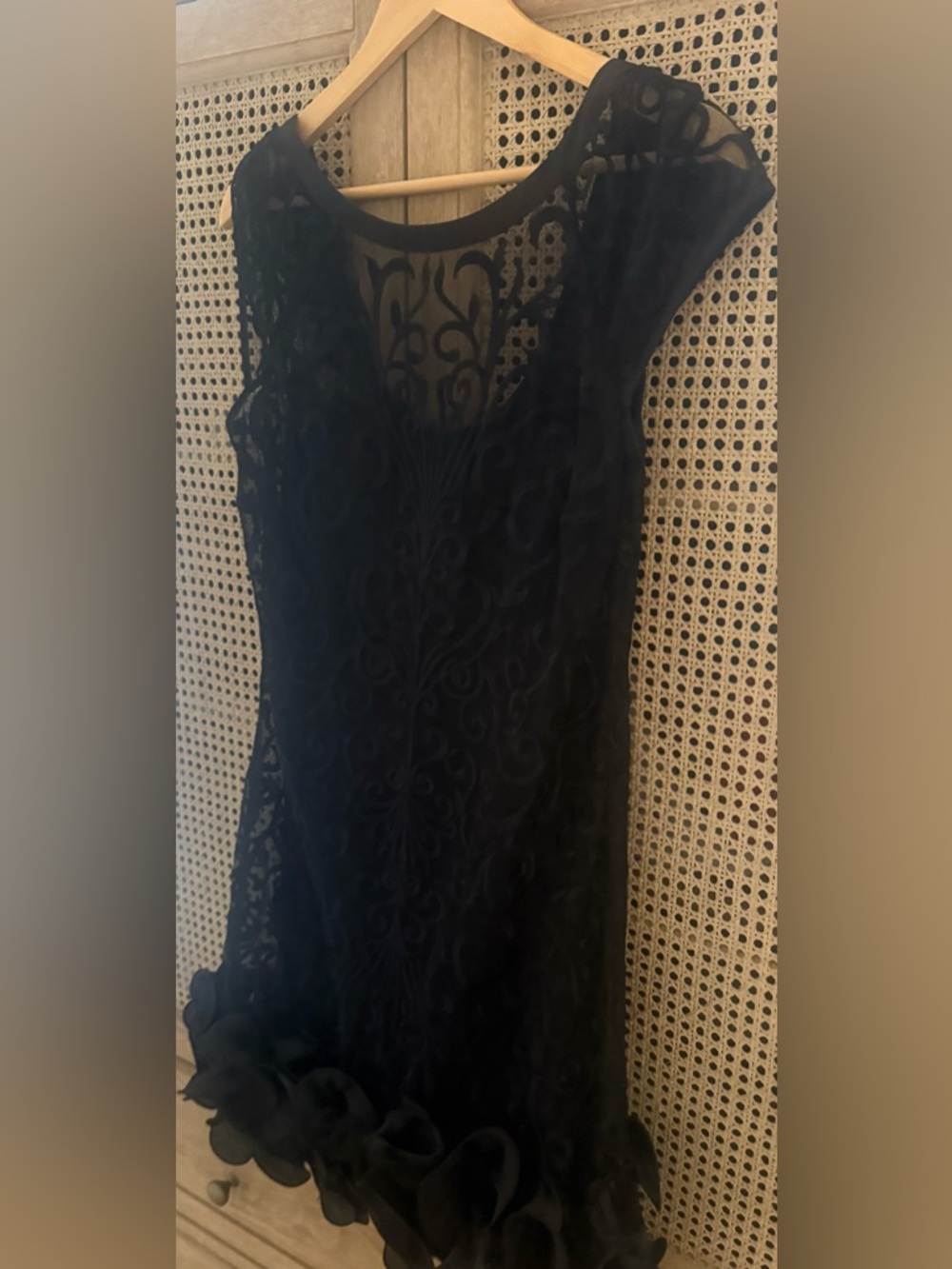 Jessica Simpson Black Lace Mini Dress with Ruffle Hem